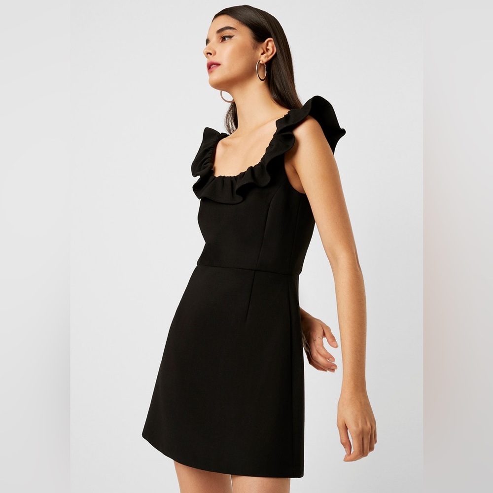French Connection Whisper Ruffle Dress in Black